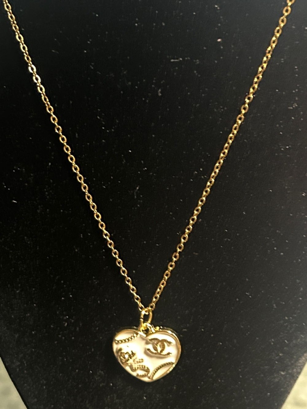 Gold-Tone Heart Pendant Necklace with white Enamel